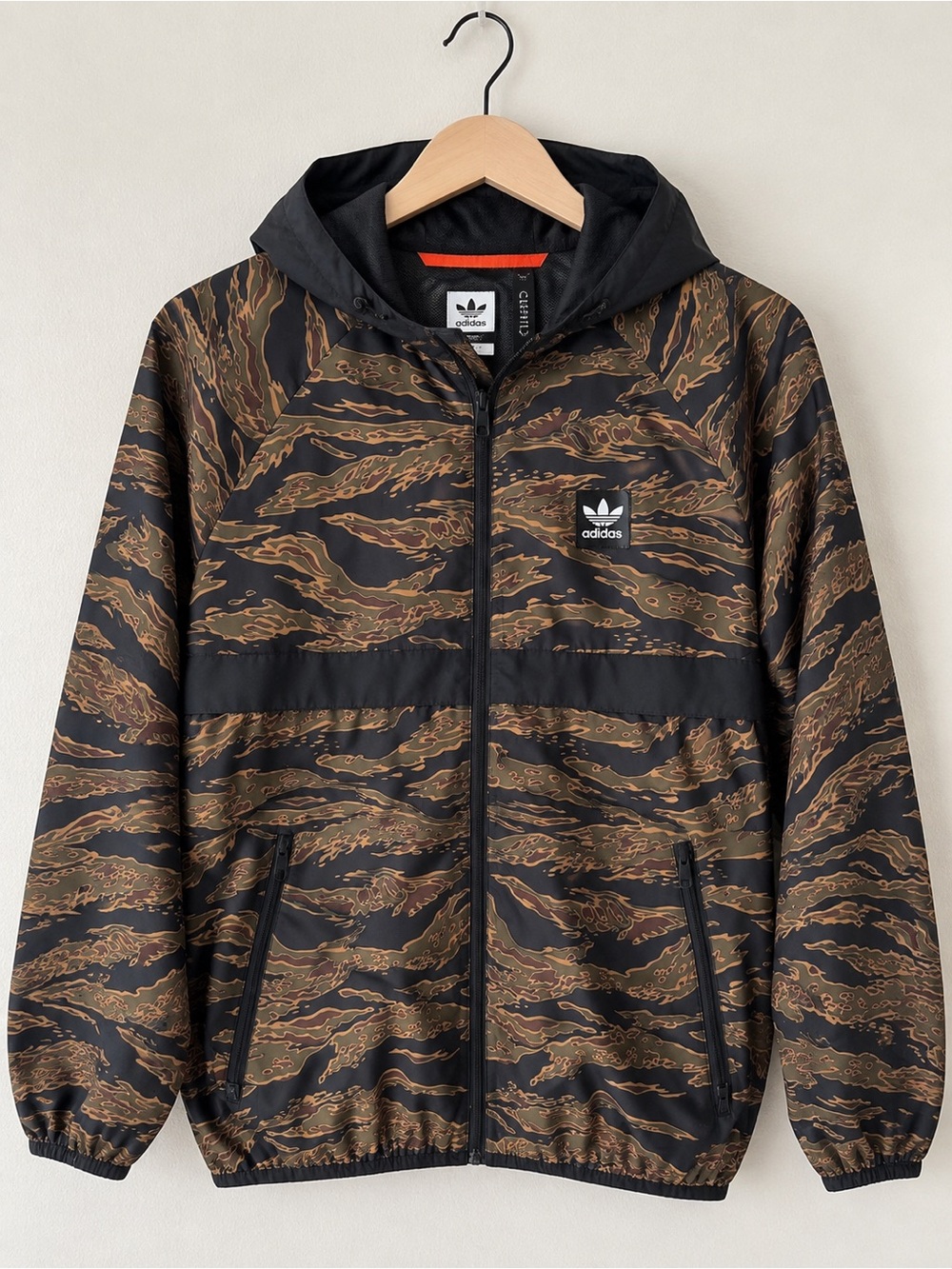 adidas Men's Black and Brown Camo Windbreaker Jacket